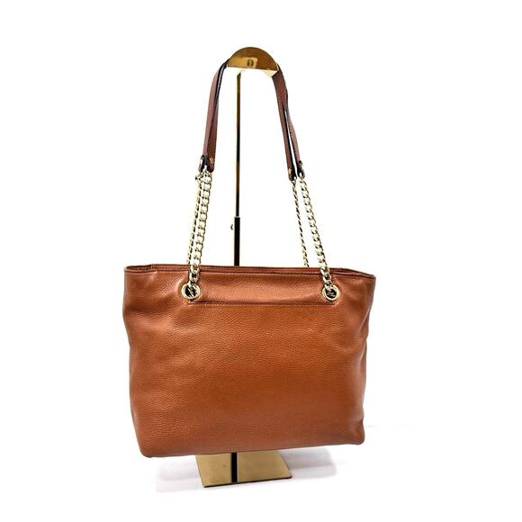 Michael Kors Luggage Brown Pebbled Leather Chain Tote Bag - Picture 7 of 10